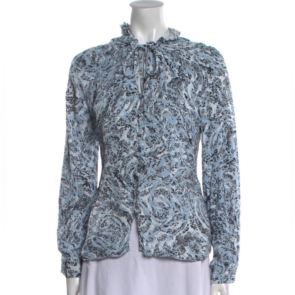 Donna Karan New York Bohemian Prairie Paisley Ruffle Neck Blouse